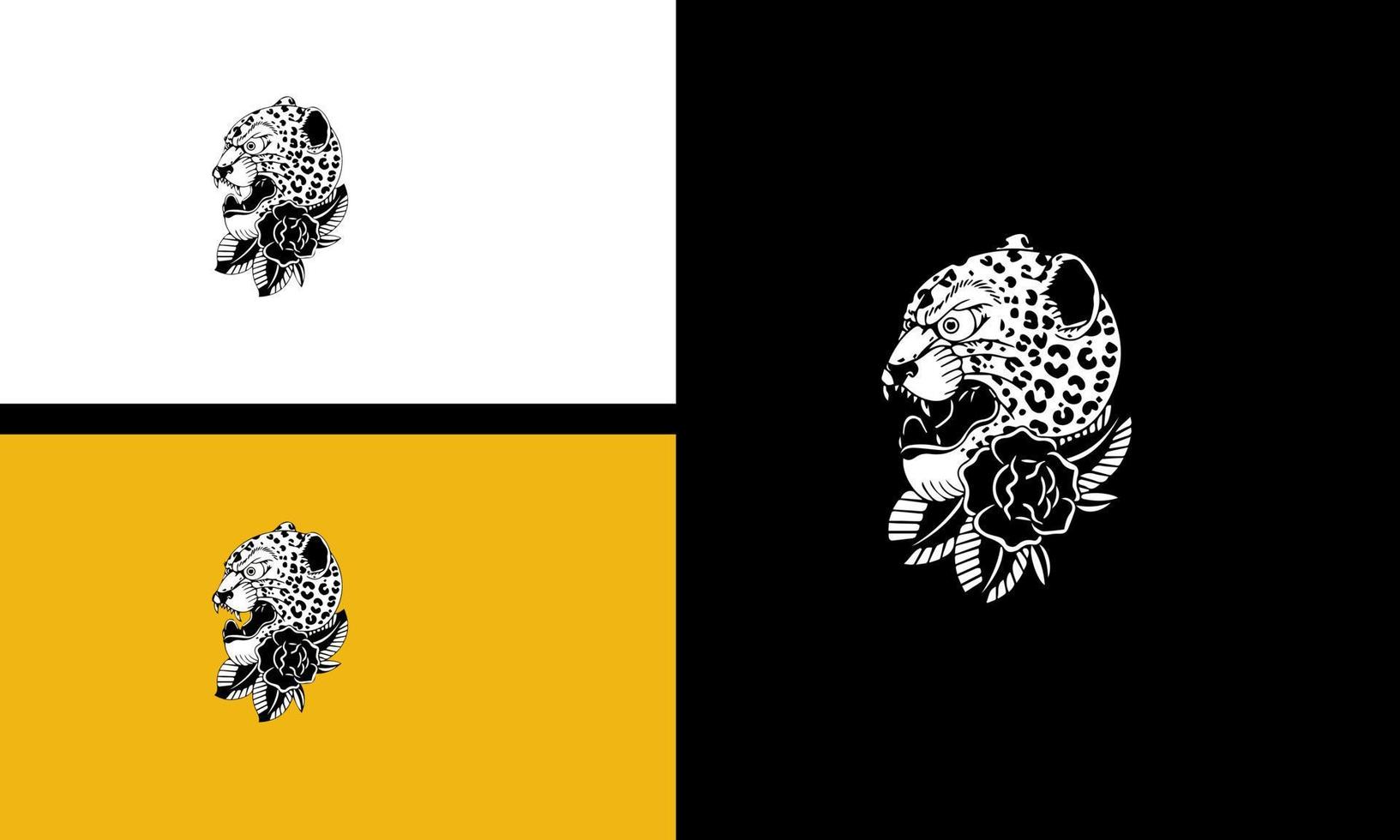 tête guépard et fleurs vecteur ligne art conception
