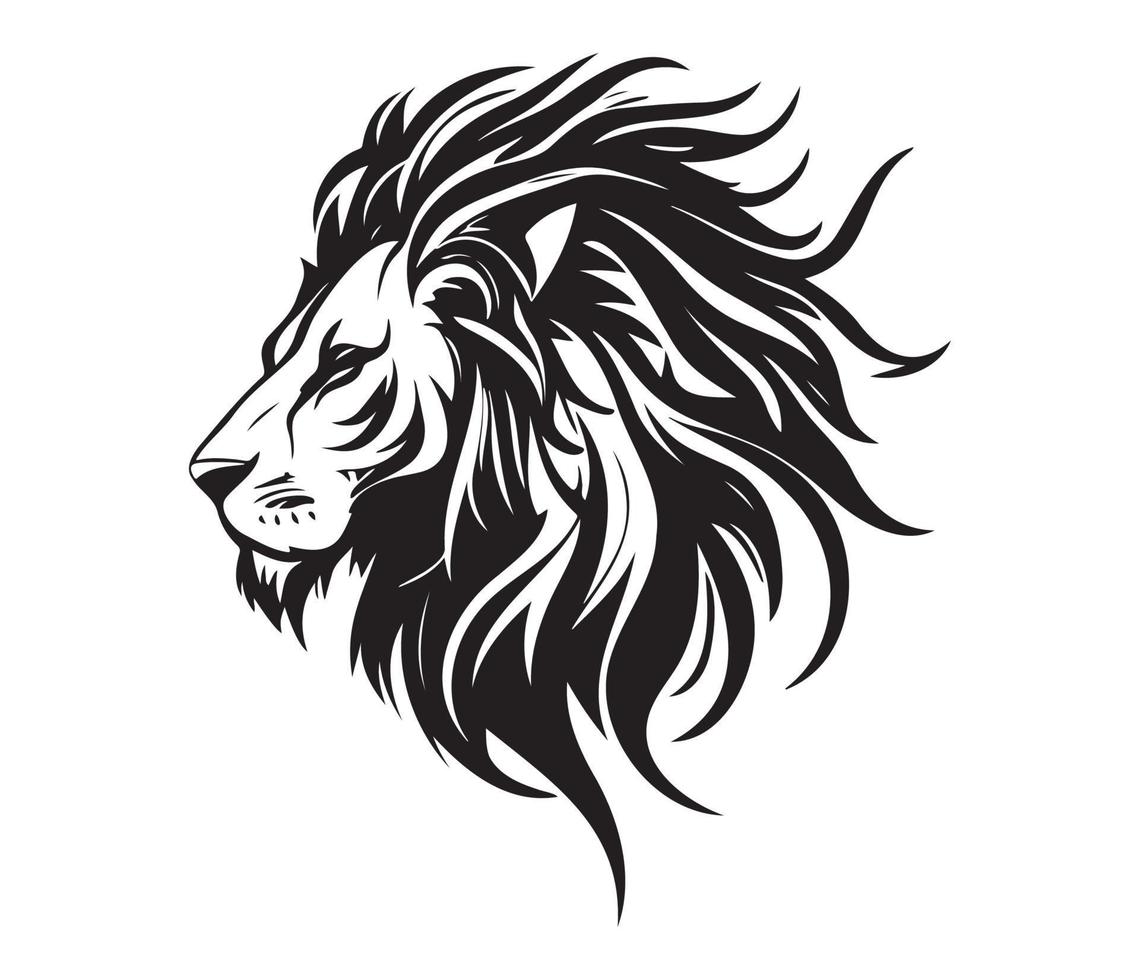 Lion affronter, silhouettes Lion visage , noir et blanc Lion vecteur