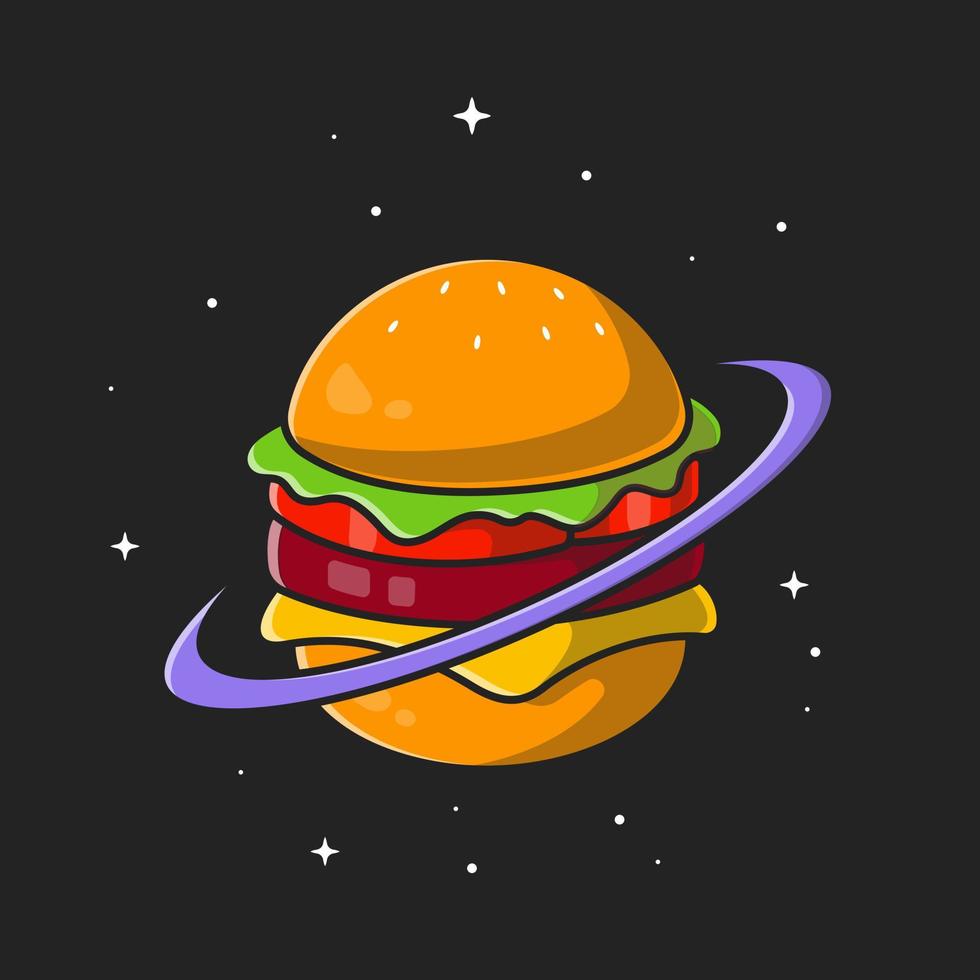 Burger planète dessin animé vecteur icône illustration.nourriture espace icône concept isolé prime vecteur. plat dessin animé style