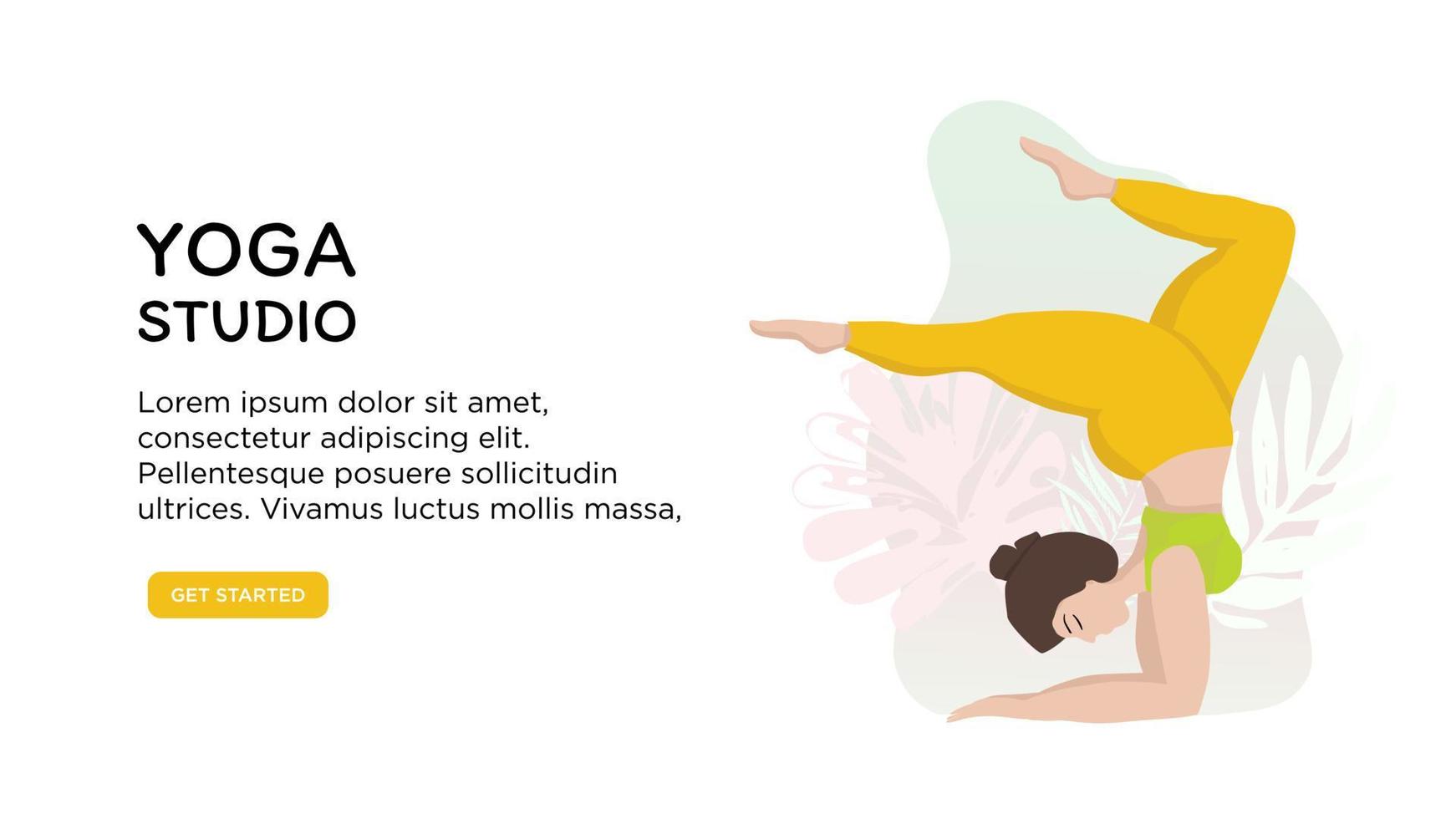 vecteur bannière ou écran modèle pour école site Internet ou yoga studio avec asiatique plus Taille femme dans yoga positions. des sports et santé corps positif concept. brillant bannière avec yoga pratiquant