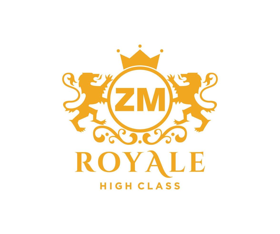 d'or lettre zm modèle logo luxe or lettre avec couronne. monogramme alphabet . magnifique Royal initiales lettre. vecteur
