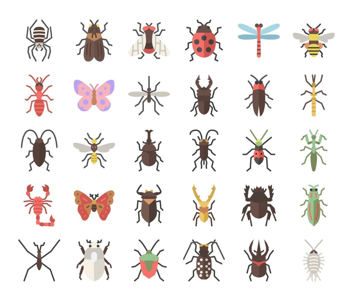 icônes vectorielles plat insectes vecteur