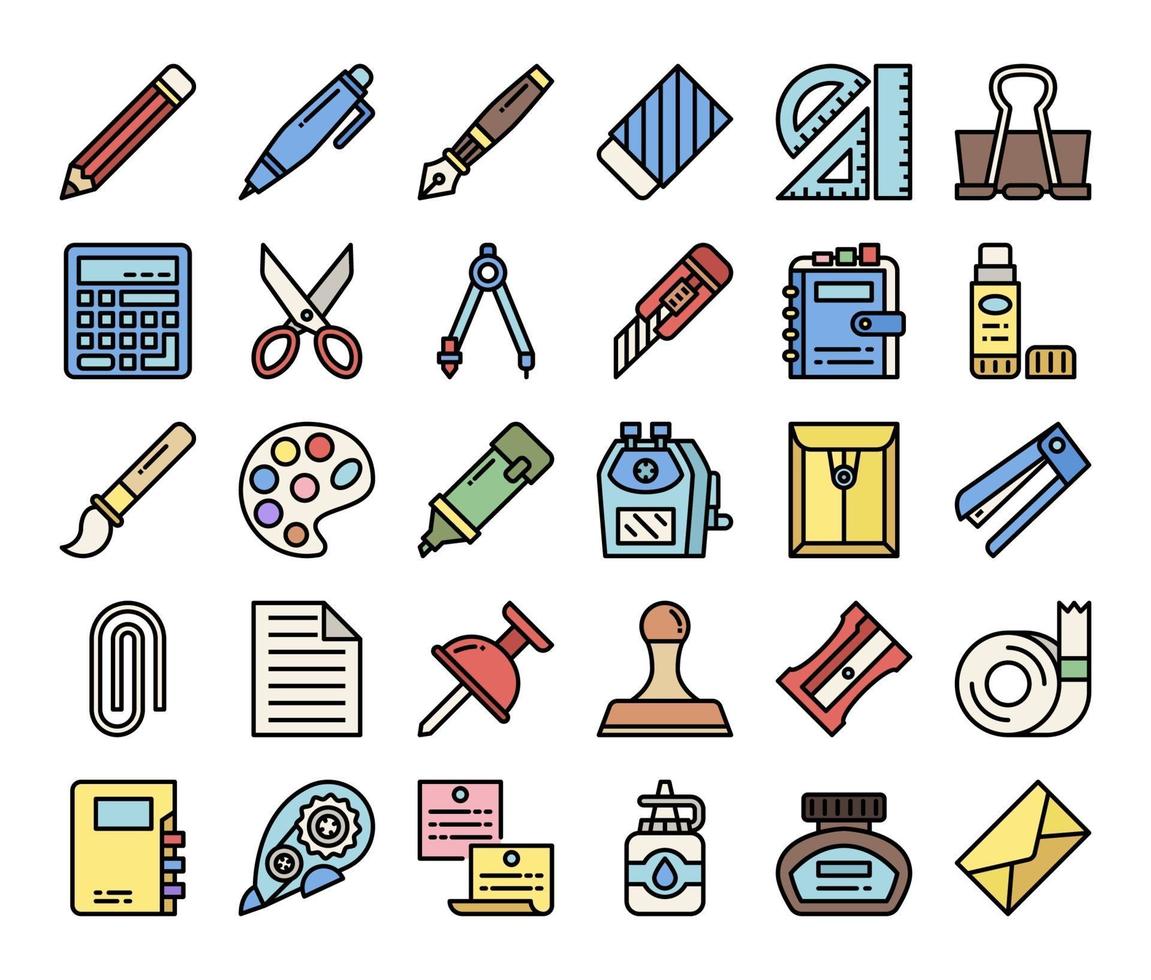 icônes vectorielles de contour de couleur de papeterie vecteur