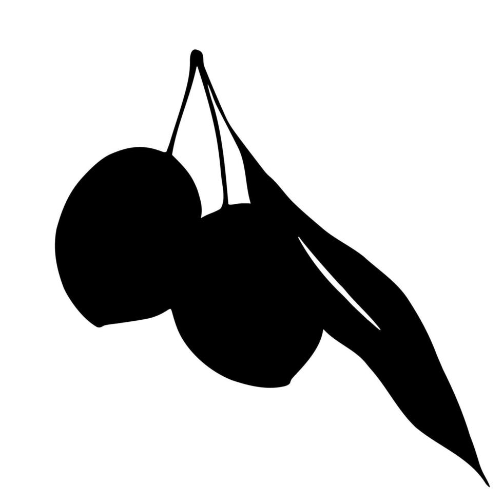 couple de olive baies avec feuilles silhouette isolé sur blanc Contexte. plat botanique et nourriture élément pour olive pétrole logo, cuisine textile et café menu conception. vecteur illustration.