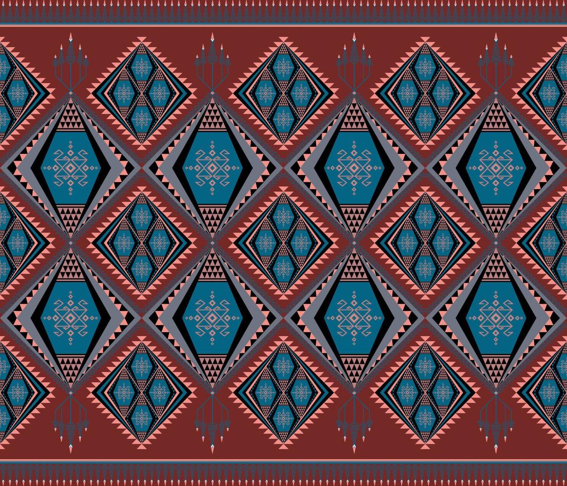 ethnique populaire géométrique sans couture modèle dans rouge et bleu Ton dans vecteur illustration conception pour tissu, tapis, tapis, foulard, emballage papier, tuile et plus