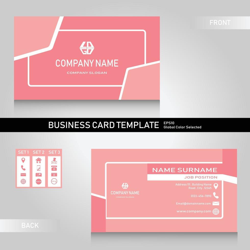 Bundle de modèle de nom et carte de visite moderne rose avec 3 jeux d'icônes vecteur