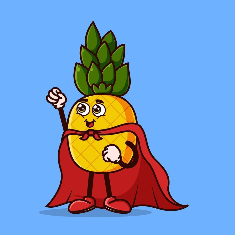 adorable personnage d'ananas avec un costume de super héros vecteur