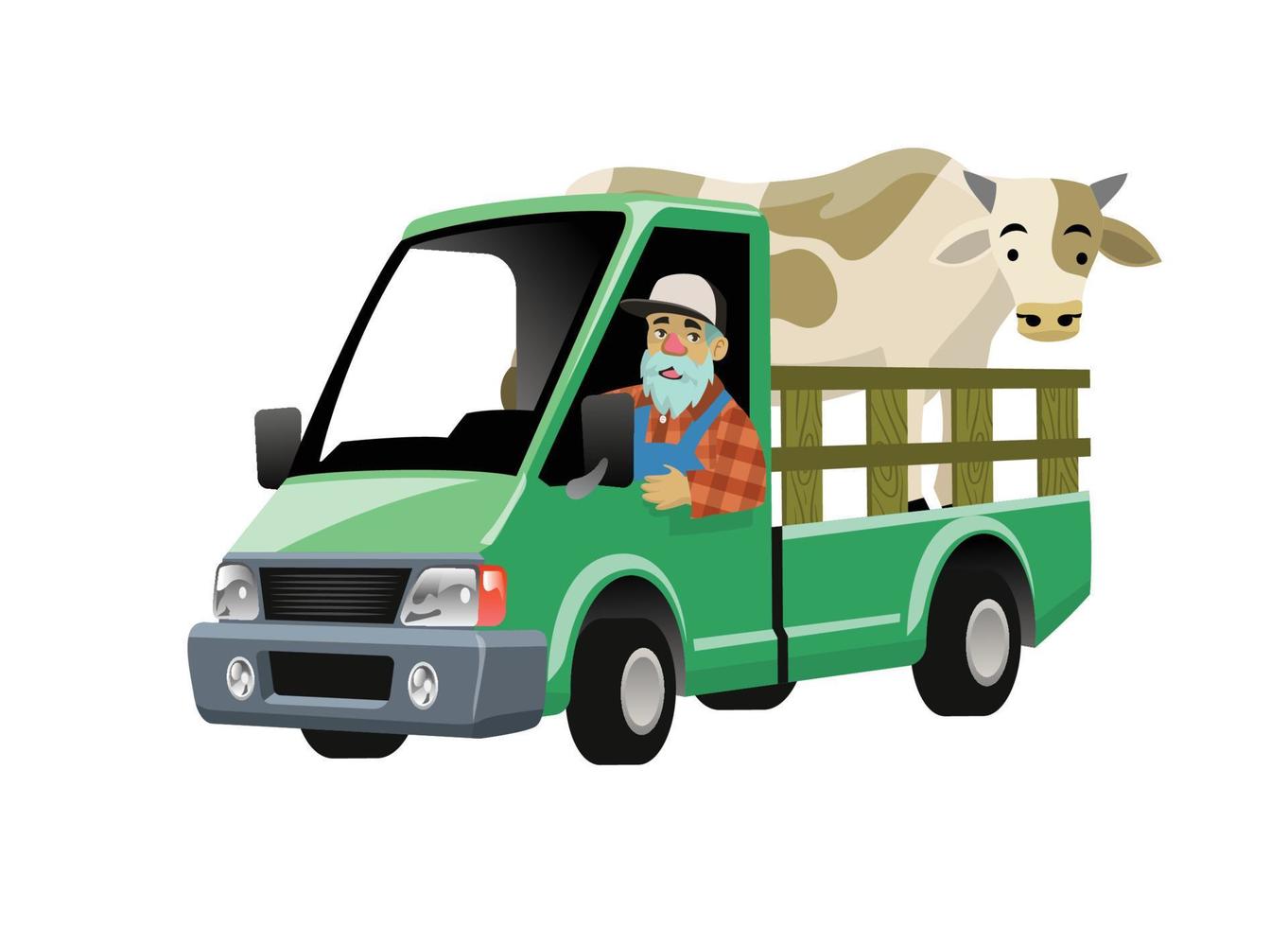 agriculteur dessin animé conduite un camion transportant le vache vecteur