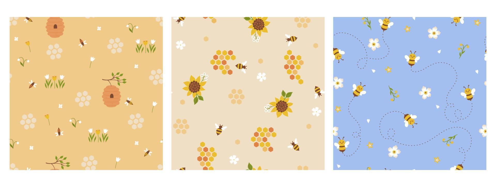 ensemble de sans couture motifs avec les abeilles et fleurs. vecteur graphique.