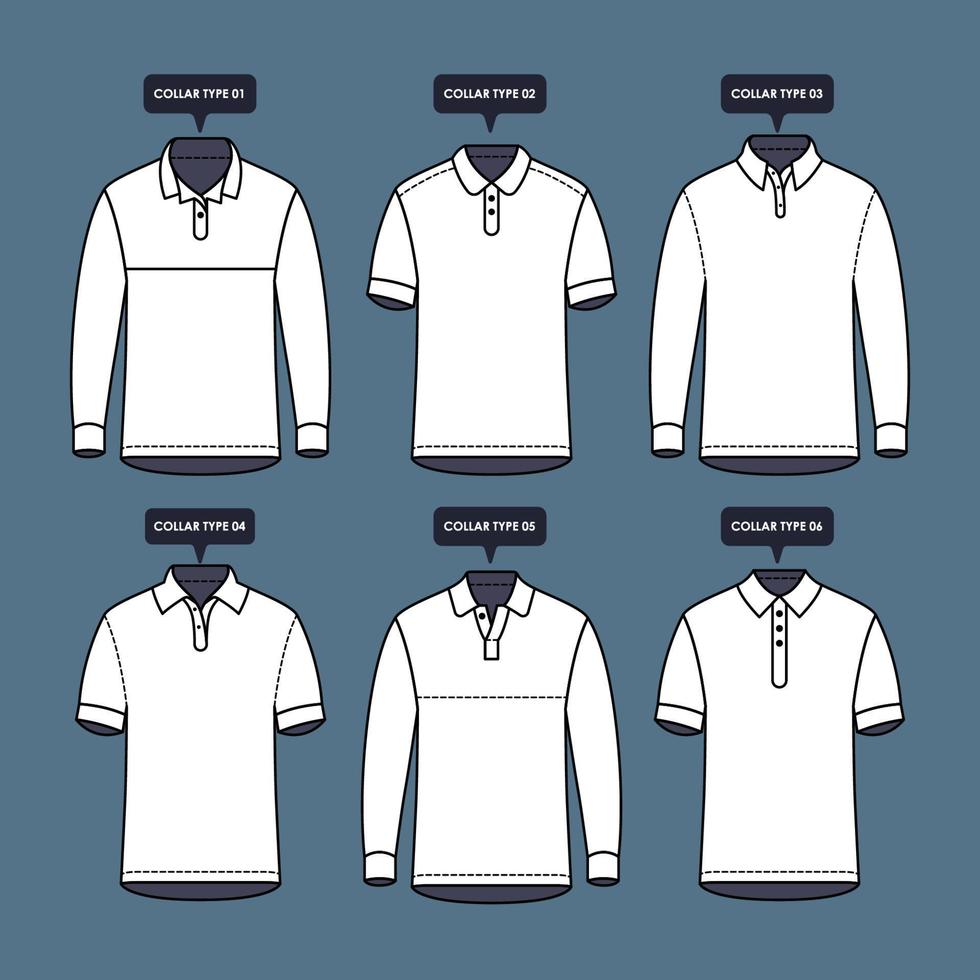 contour blanc polo chemise maquettes dans divers collier vecteur