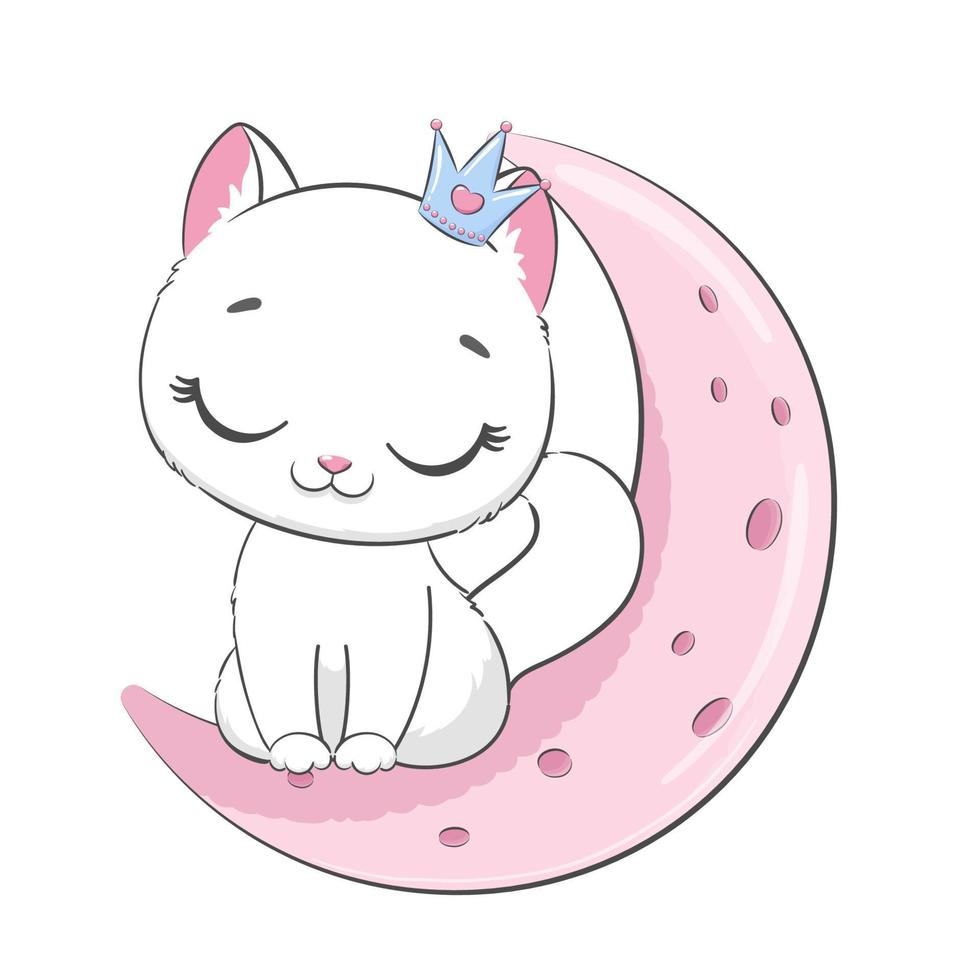 mignonne bébé chat sur lune. bien nuit et sucré rêves. vecteur illustration pour bébé douche, salutation carte, fête invitation, mode vêtements T-shirt imprimer.