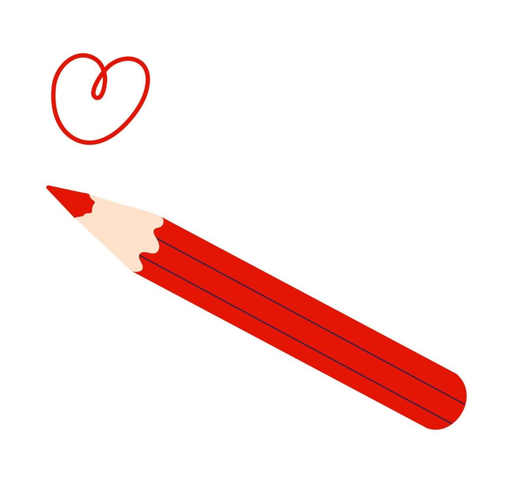 rouge coloré crayon crayon avec griffonnage cœur vecteur illustration