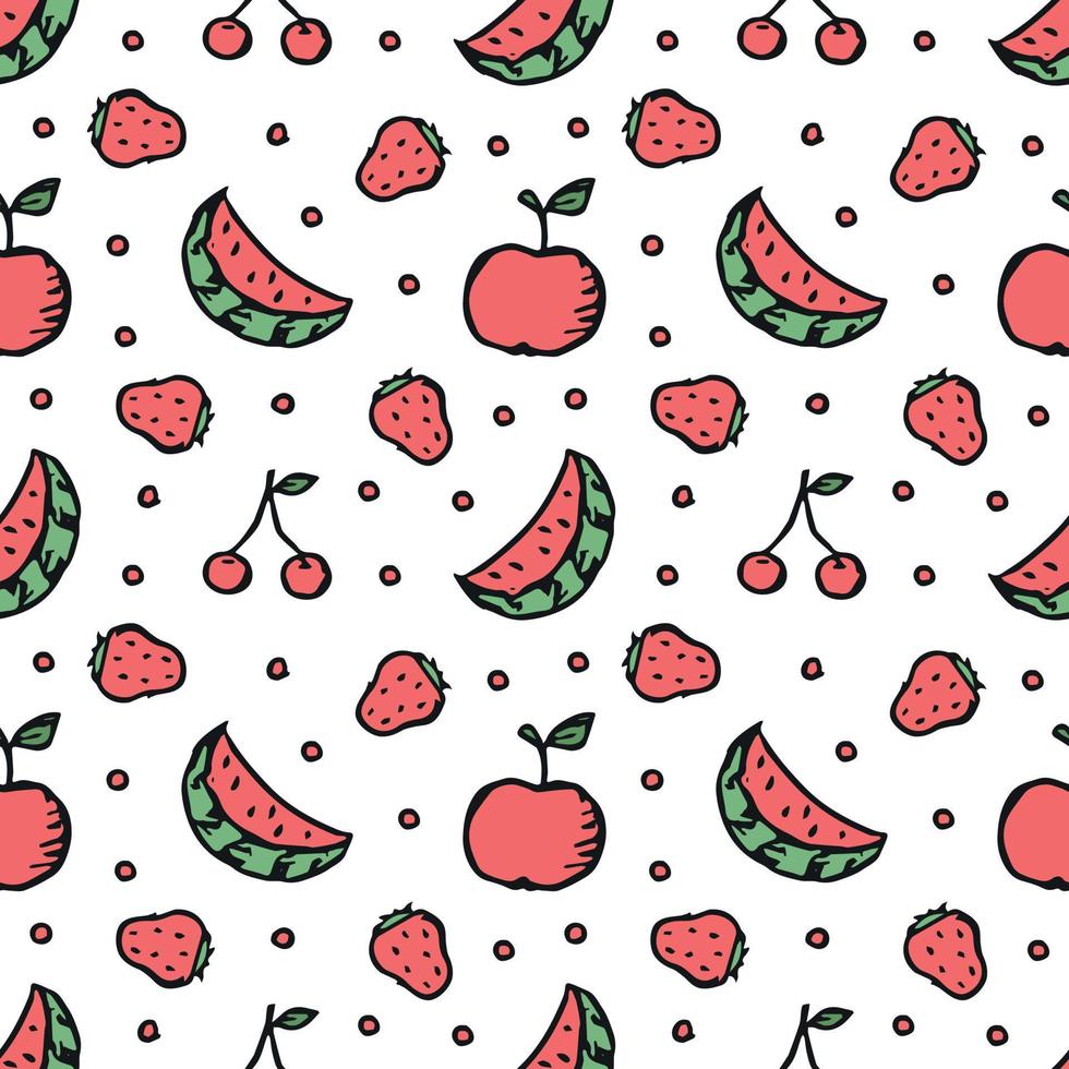 motif de fruits sans soudure. fond de doodle avec des icônes de fruits. fond de fruits vecteur