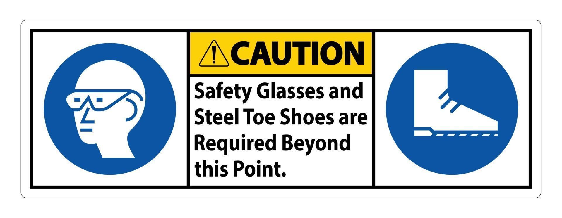 panneau d'avertissement, des lunettes de sécurité et des chaussures à bout en acier sont nécessaires au-delà de ce point vecteur
