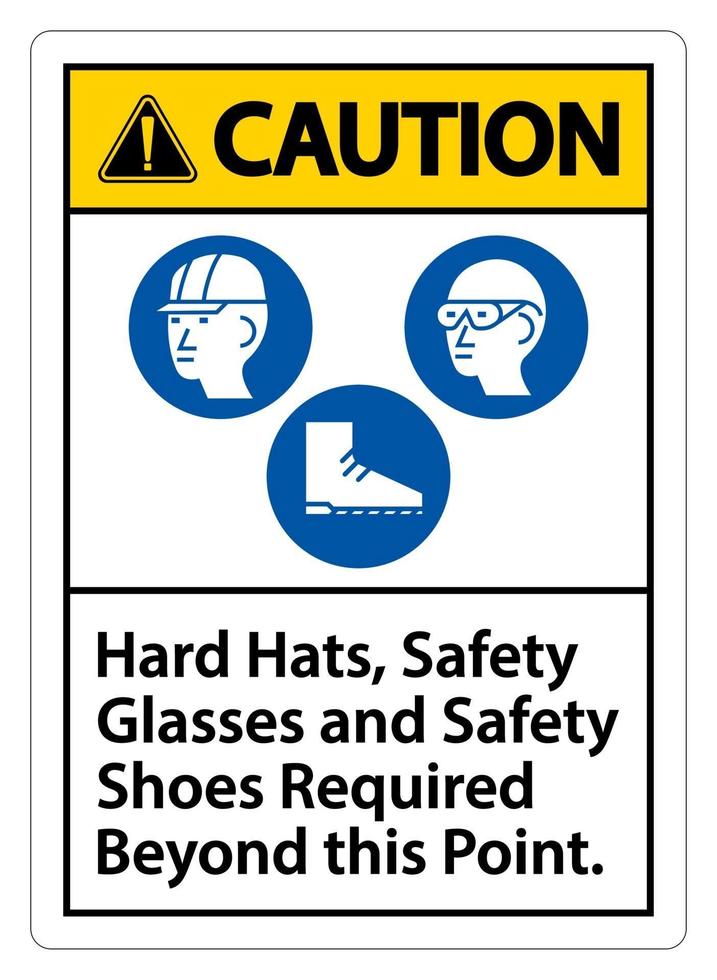 panneau d'avertissement casques de sécurité, lunettes de sécurité et chaussures de sécurité requis au-delà de ce point avec le symbole ppe vecteur