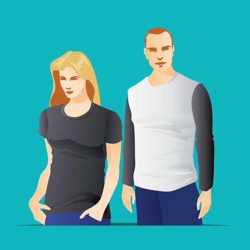 T-shirts Modèle avec Body Hommes et Femmes vecteur