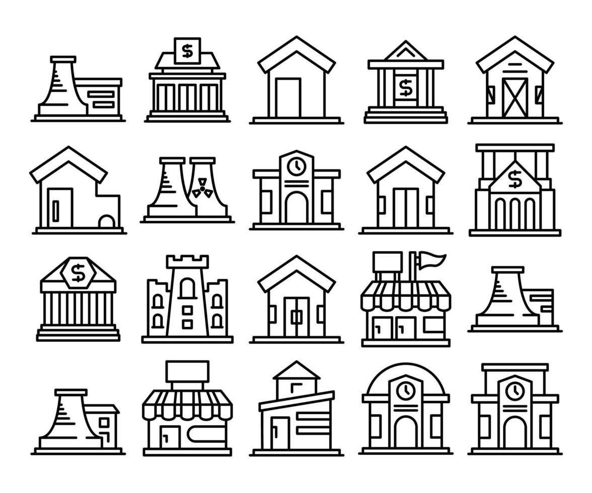 bâtiment Icônes ensemble ligne illustration vecteur