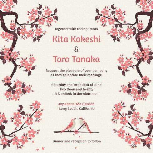 Modèle de vecteur d'invitation de mariage Sakura