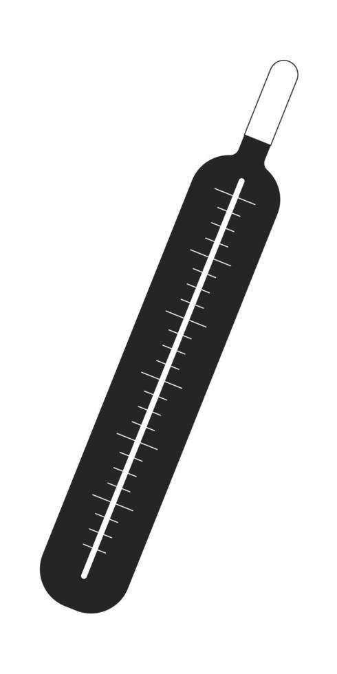 Mercure verre thermomètre plat ligne noir blanc vecteur objet. médical outil pour température. modifiable dessin animé style icône. Facile isolé contour place illustration pour la toile graphique conception et animation