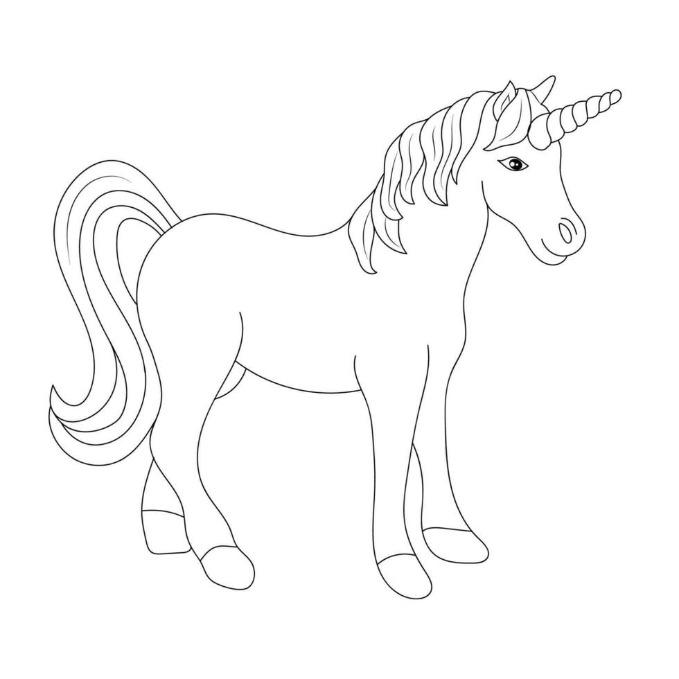 noir et blanc ligne art Licorne des gamins illustration vecteur