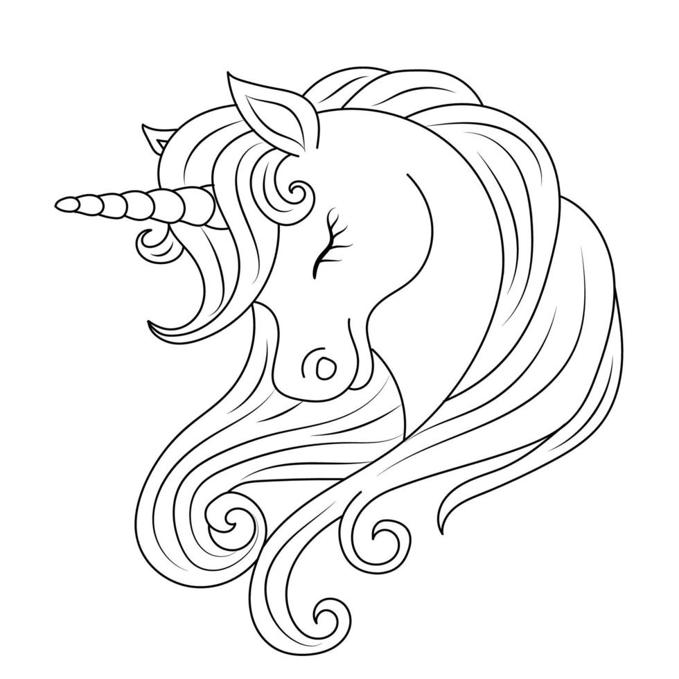 noir et blanc ligne art Licorne des gamins illustration vecteur