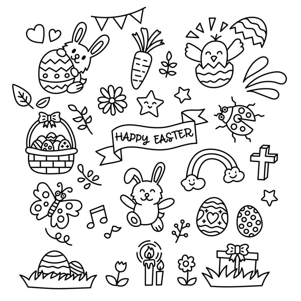 éléments de doodle de Pâques vecteur
