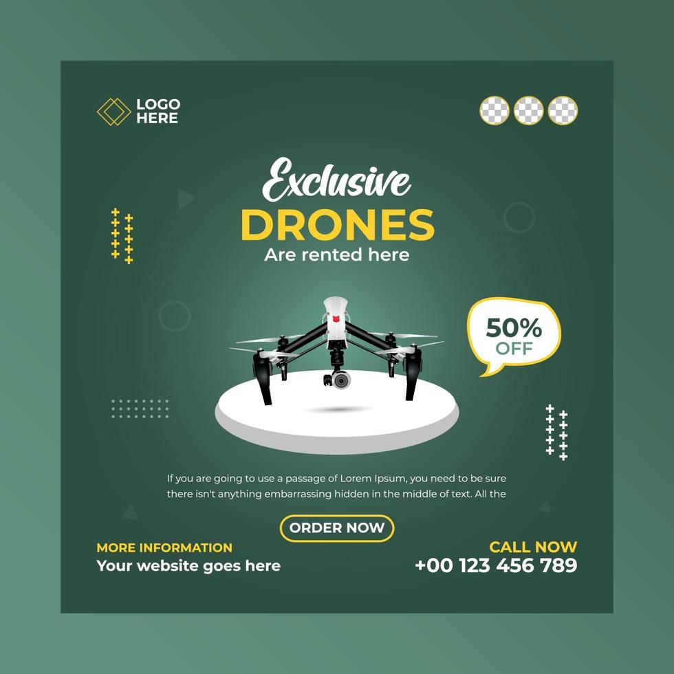 exclusif drone- social médias Publier modèle. adapté pour social médias des postes et la toile ou l'Internet les publicités. vecteur illustration avec photo collège.