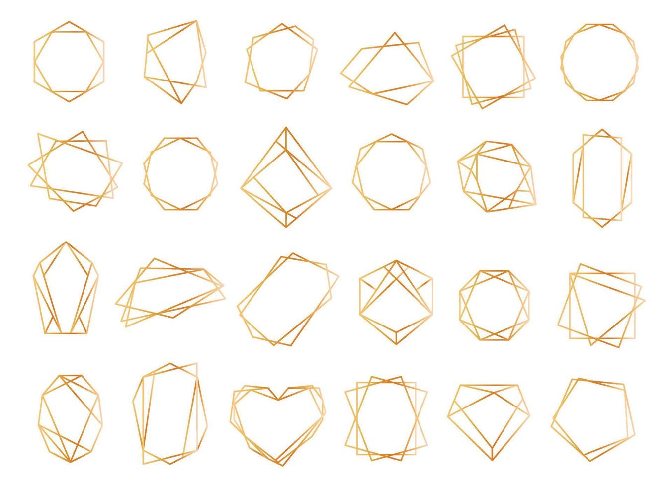 or géométrique cadres, polygonal ligne cristal formes frontière. élégant d'or Cadre pour mariage invitation, anniversaire carte décor vecteur ensemble