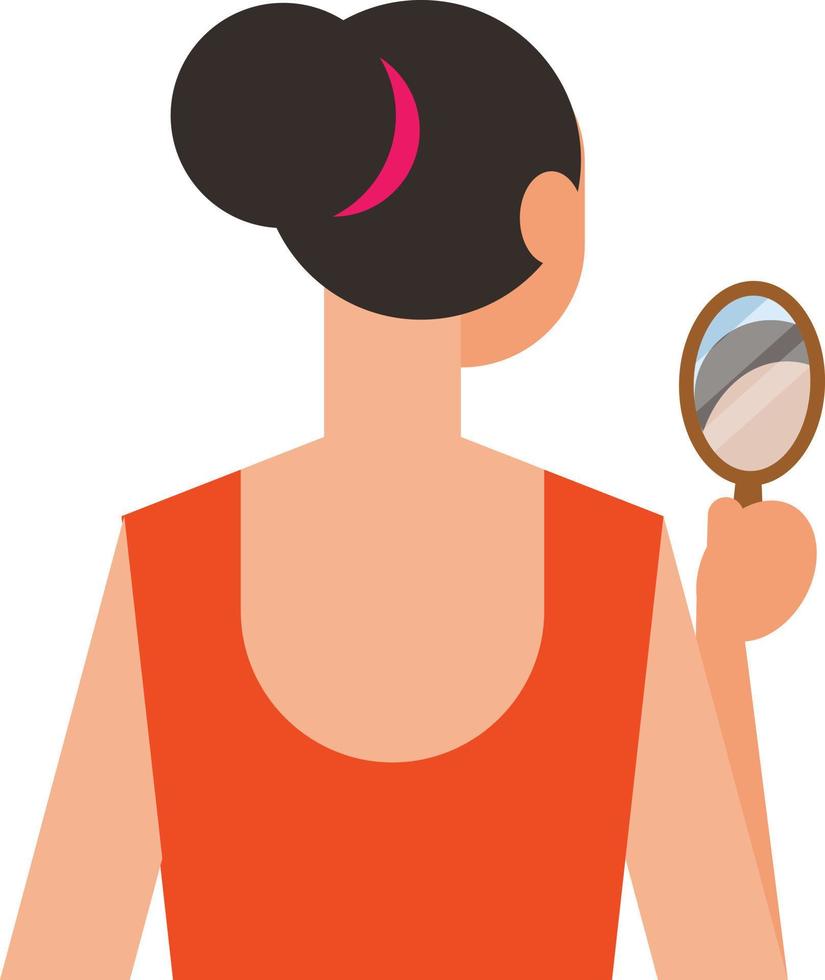 illustration de une femme à la recherche dans le ordinateur de poche miroir vecteur