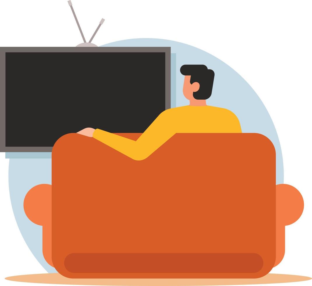 image de une homme séance et en train de regarder la télé vecteur