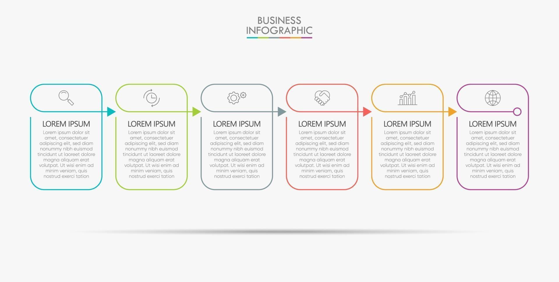 modèle de flèche infographique fine ligne avec 6 options vecteur