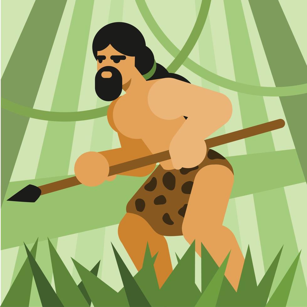 image de une primitif homme dans le forêt vecteur