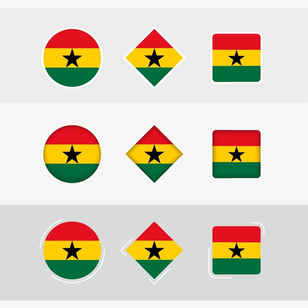 Ghana drapeau Icônes ensemble, vecteur drapeau de Ghana.