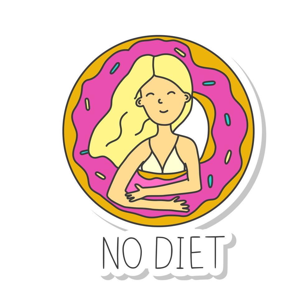 fille avec Donut autocollant non régime vecteur