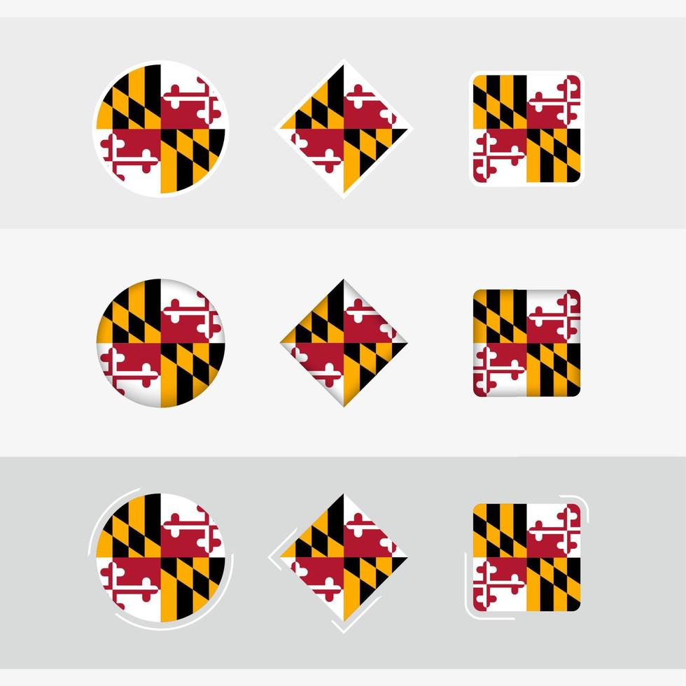 Maryland drapeau Icônes ensemble, vecteur drapeau de Maryland.