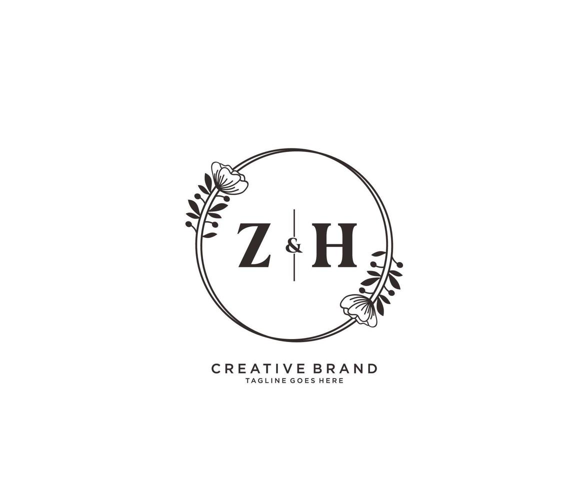 initiale zh des lettres main tiré féminin et floral botanique logo adapté pour spa salon peau cheveux beauté boutique et cosmétique entreprise. vecteur