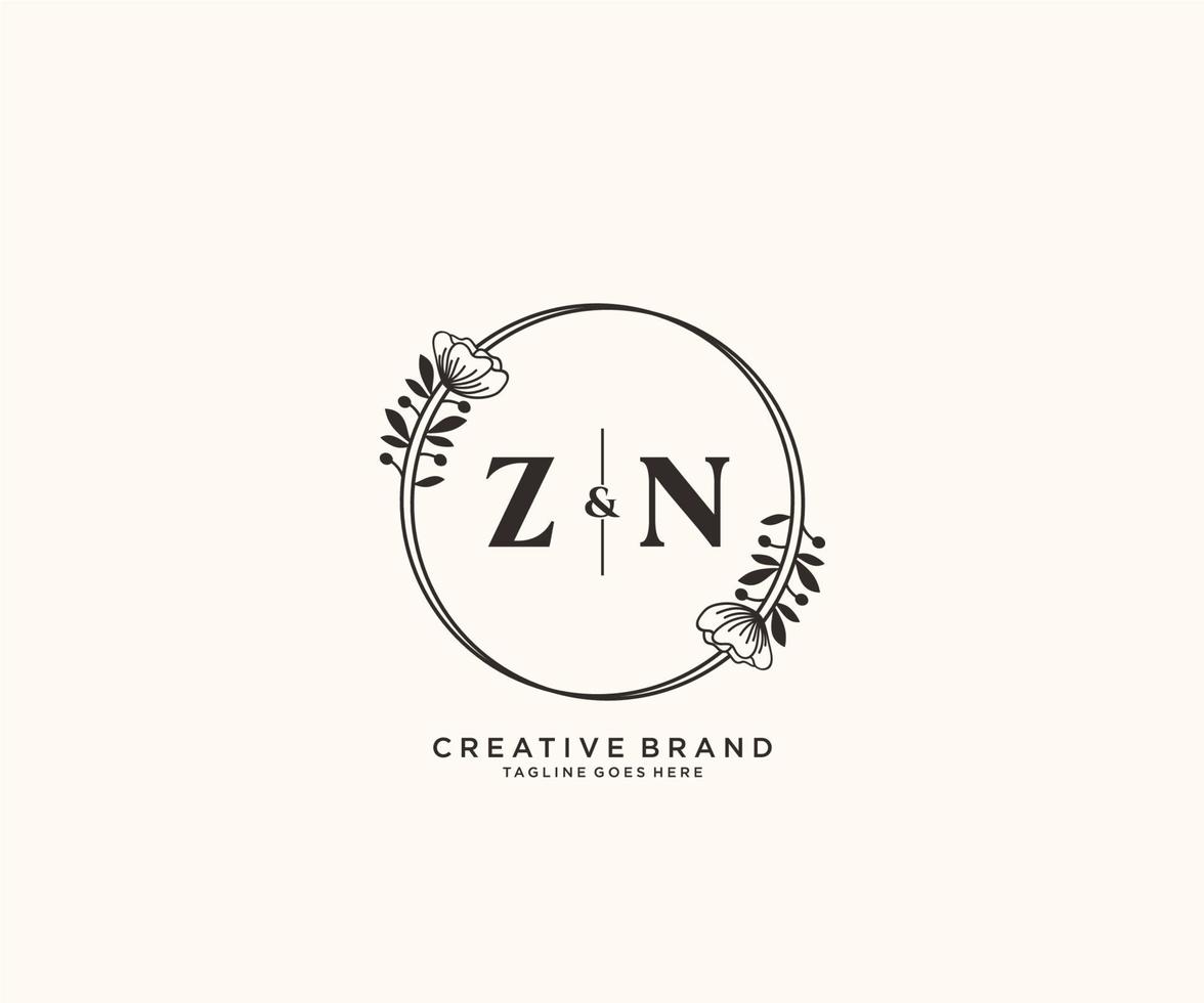 initiale zn des lettres main tiré féminin et floral botanique logo adapté pour spa salon peau cheveux beauté boutique et cosmétique entreprise. vecteur