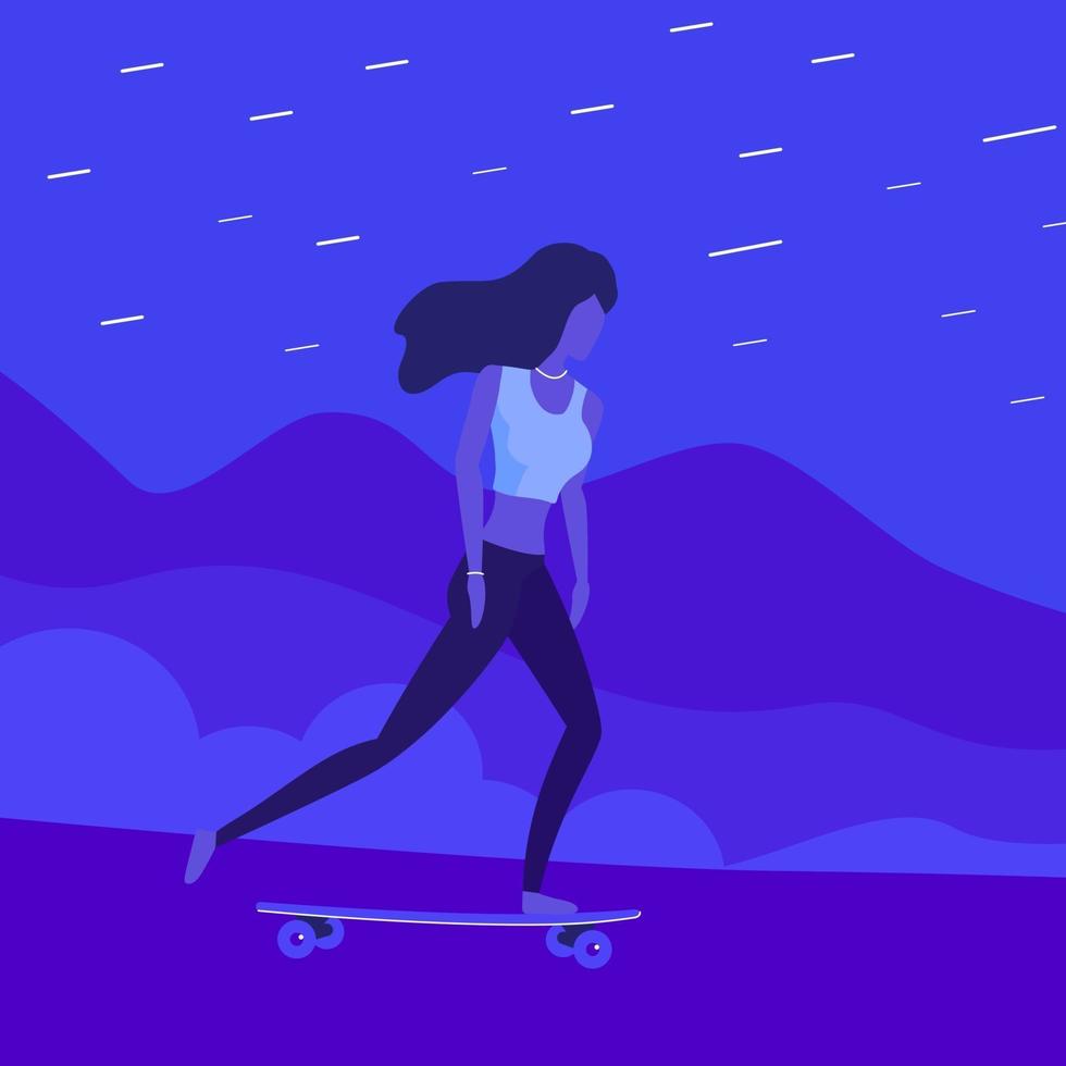 fille équitation longboard, vector art