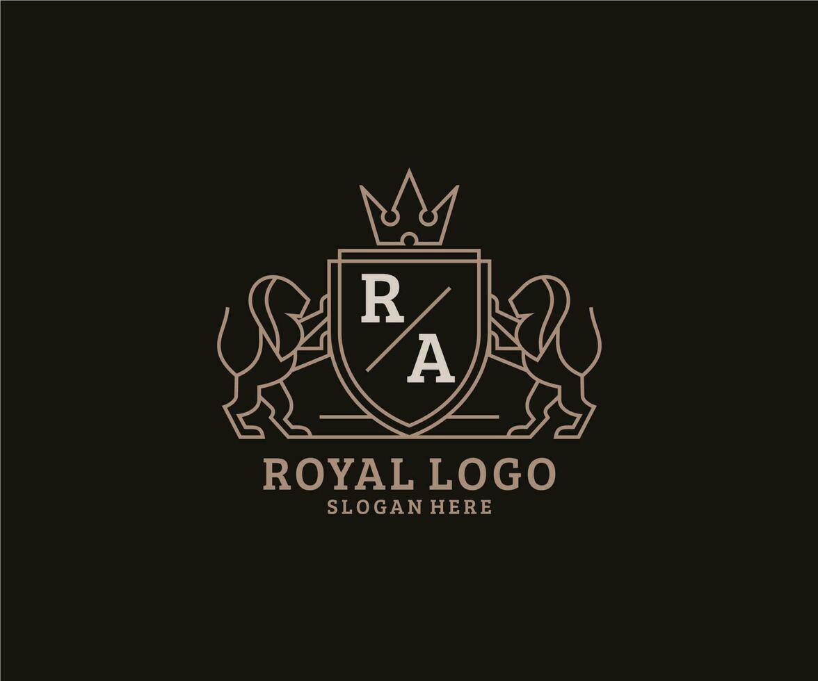 modèle de logo de luxe royal lion lettre initiale ra dans l'art vectoriel pour le restaurant, la royauté, la boutique, le café, l'hôtel, l'héraldique, les bijoux, la mode et d'autres illustrations vectorielles.