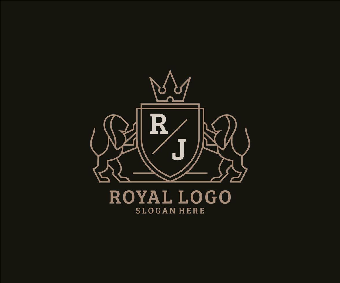 modèle de logo de luxe royal lion lettre initiale rj dans l'art vectoriel pour le restaurant, la royauté, la boutique, le café, l'hôtel, l'héraldique, les bijoux, la mode et d'autres illustrations vectorielles.