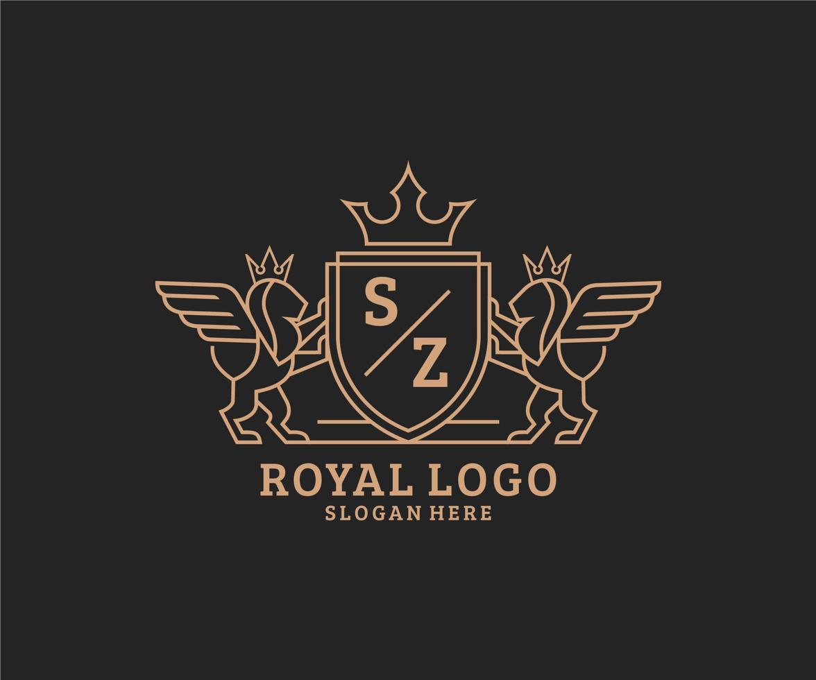 initiale sz lettre Lion Royal luxe héraldique, crête logo modèle dans vecteur art pour restaurant, royalties, boutique, café, hôtel, héraldique, bijoux, mode et autre vecteur illustration.