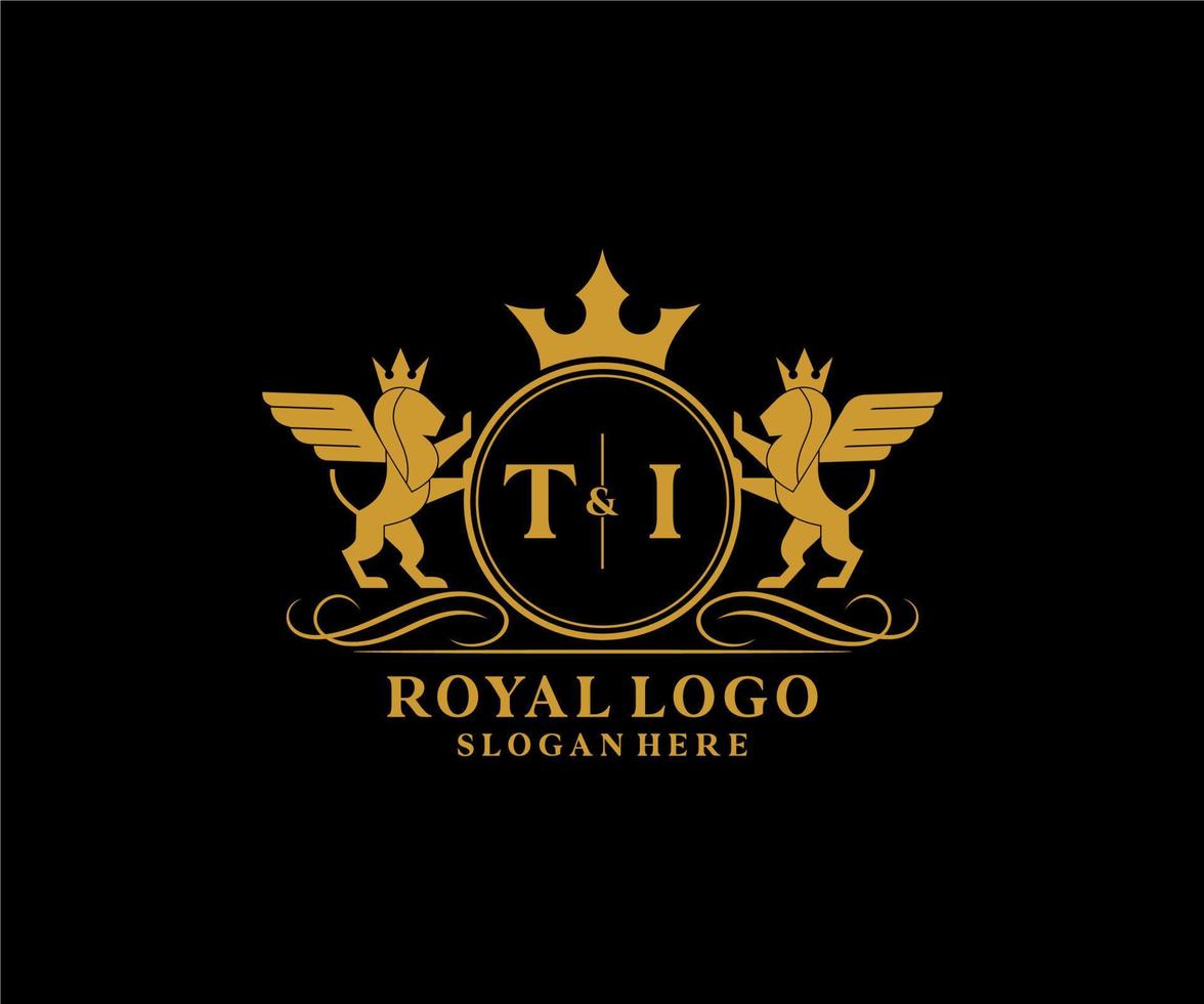 initiale ti lettre Lion Royal luxe héraldique, crête logo modèle dans vecteur art pour restaurant, royalties, boutique, café, hôtel, héraldique, bijoux, mode et autre vecteur illustration.