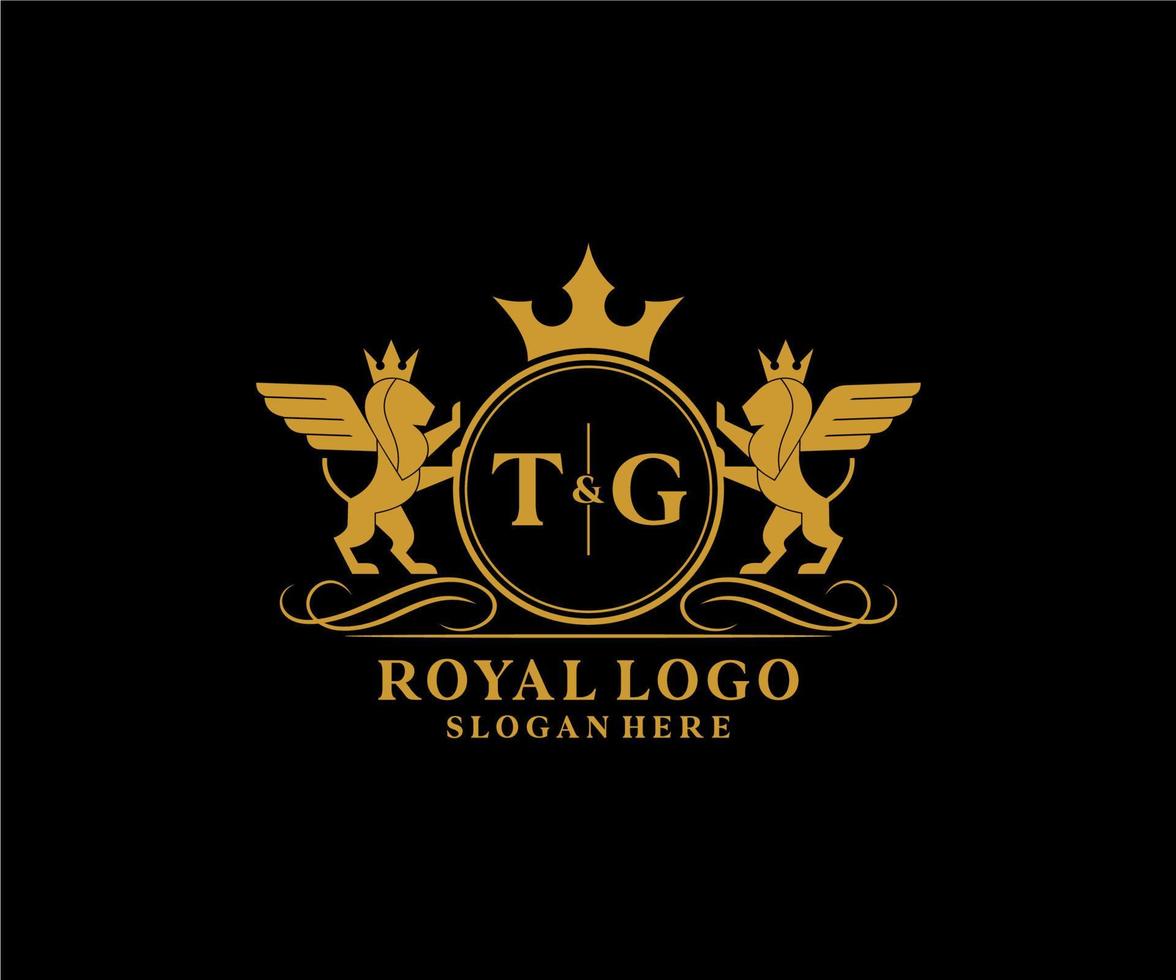 initiale tg lettre Lion Royal luxe héraldique, crête logo modèle dans vecteur art pour restaurant, royalties, boutique, café, hôtel, héraldique, bijoux, mode et autre vecteur illustration.