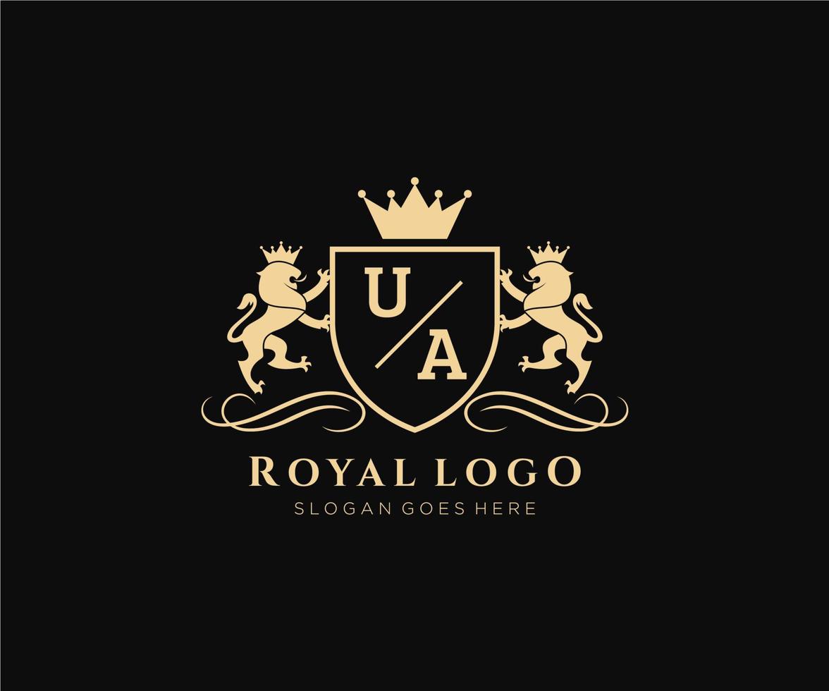 initiale ua lettre Lion Royal luxe héraldique, crête logo modèle dans vecteur art pour restaurant, royalties, boutique, café, hôtel, héraldique, bijoux, mode et autre vecteur illustration.