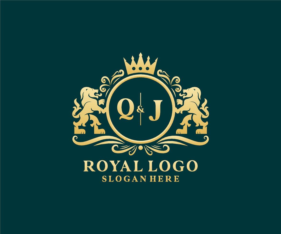 modèle initial de logo qj lettre lion royal luxe en art vectoriel pour restaurant, royauté, boutique, café, hôtel, héraldique, bijoux, mode et autres illustrations vectorielles.
