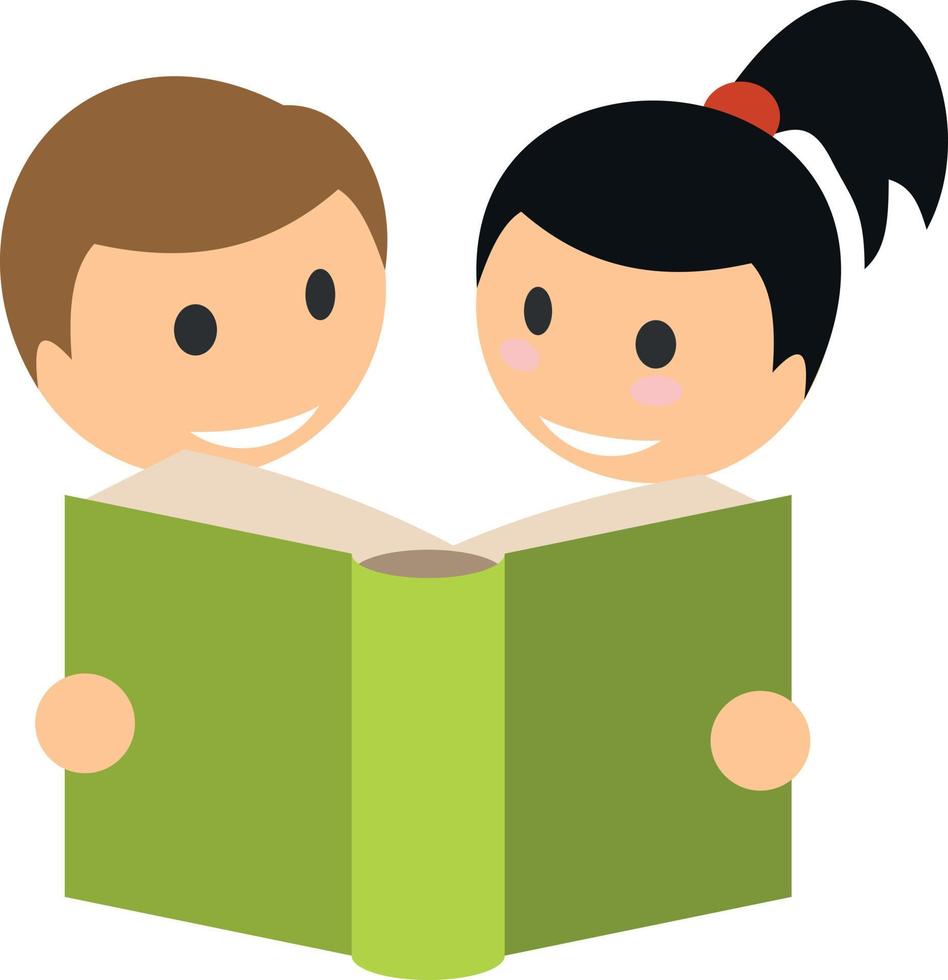 vecteur image de une garçon et une fille en train de lire une livre