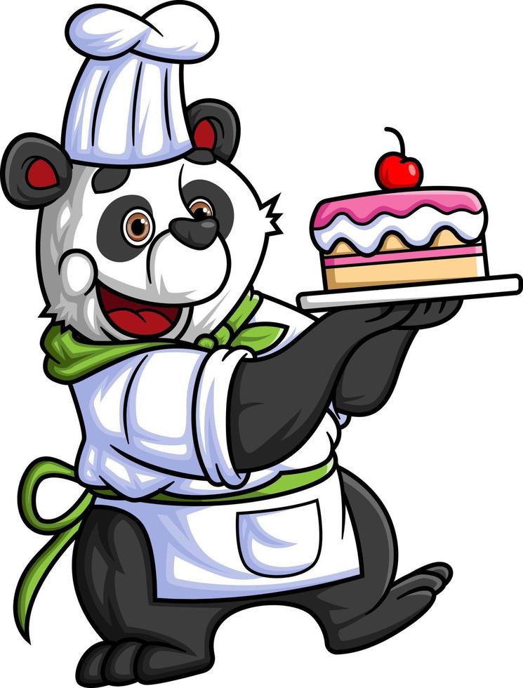 une mignonne dessin animé Panda travail comme une professionnel chef, porter une anniversaire gâteau vecteur