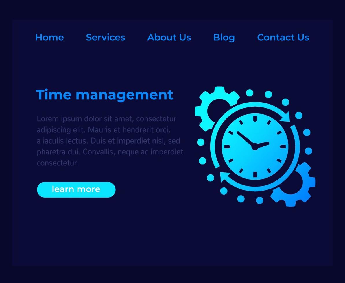 gestion du temps, modèle vectoriel de site Web, page sombre