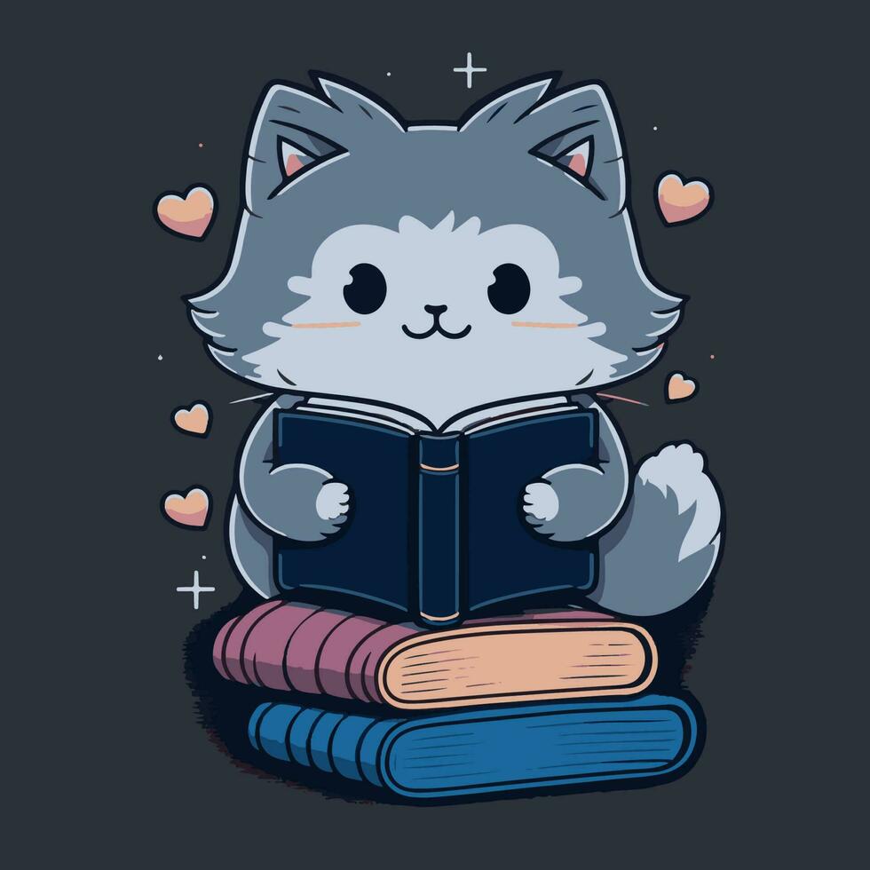 illustration d'icône vectorielle de dessin animé de livre de lecture de chat mignon. concept d'icône d'éducation animale isolé vecteur premium. style de dessin animé plat