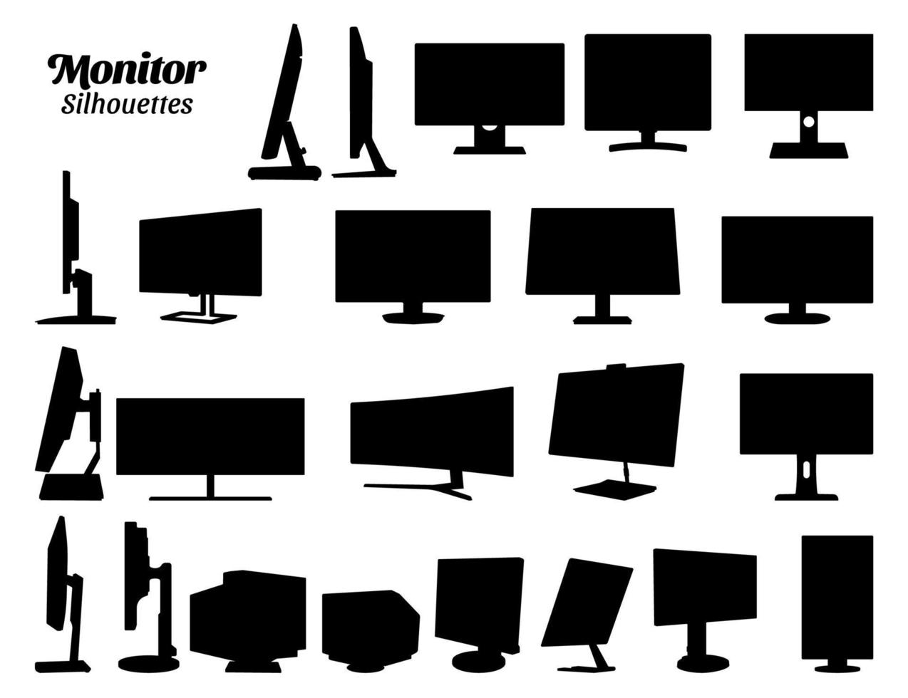 ordinateur moniteurs silhouette vecteur illustration ensemble.